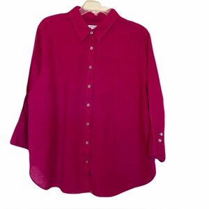 Chico’s No-Iron Linen Tunic Top Fuchsia Pink Chico’s size 3 / US 16